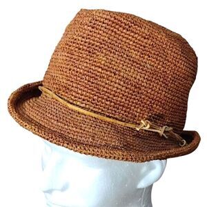 ROD KEENAN NEW YORK Stylish Brownish / Tan Crocheted Raffia Woven Fedora Hat